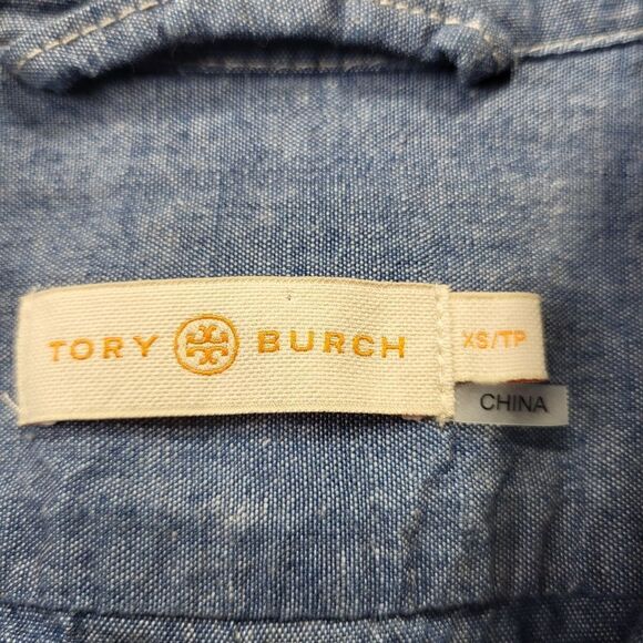 Tory Burch Blue Chambray Ruffle Collar Shirt Dress - Size XS - Picture 3 of 14